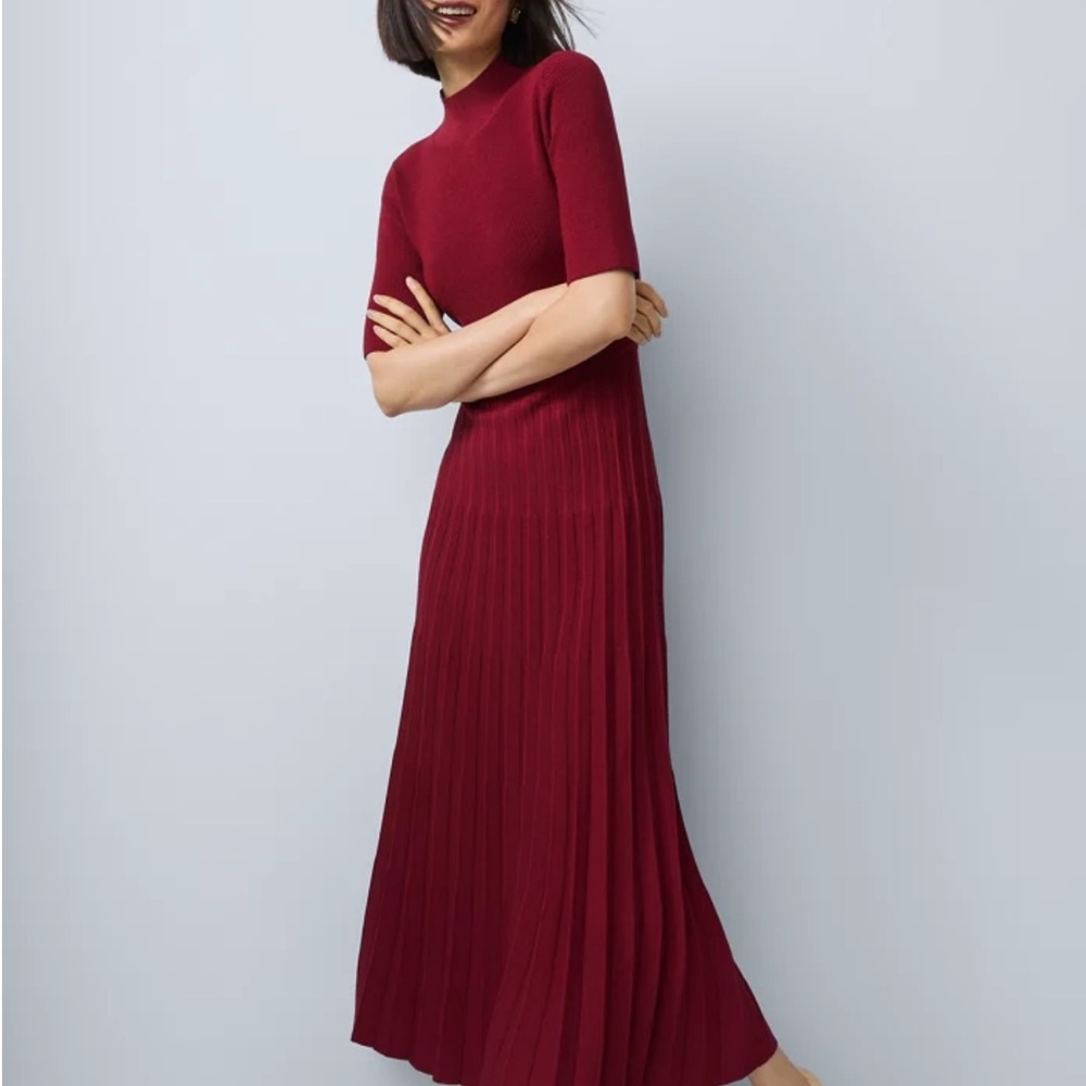 NWT Ann Taylor Burgundy Mock Neck Pleated Sweater Dress M and LP